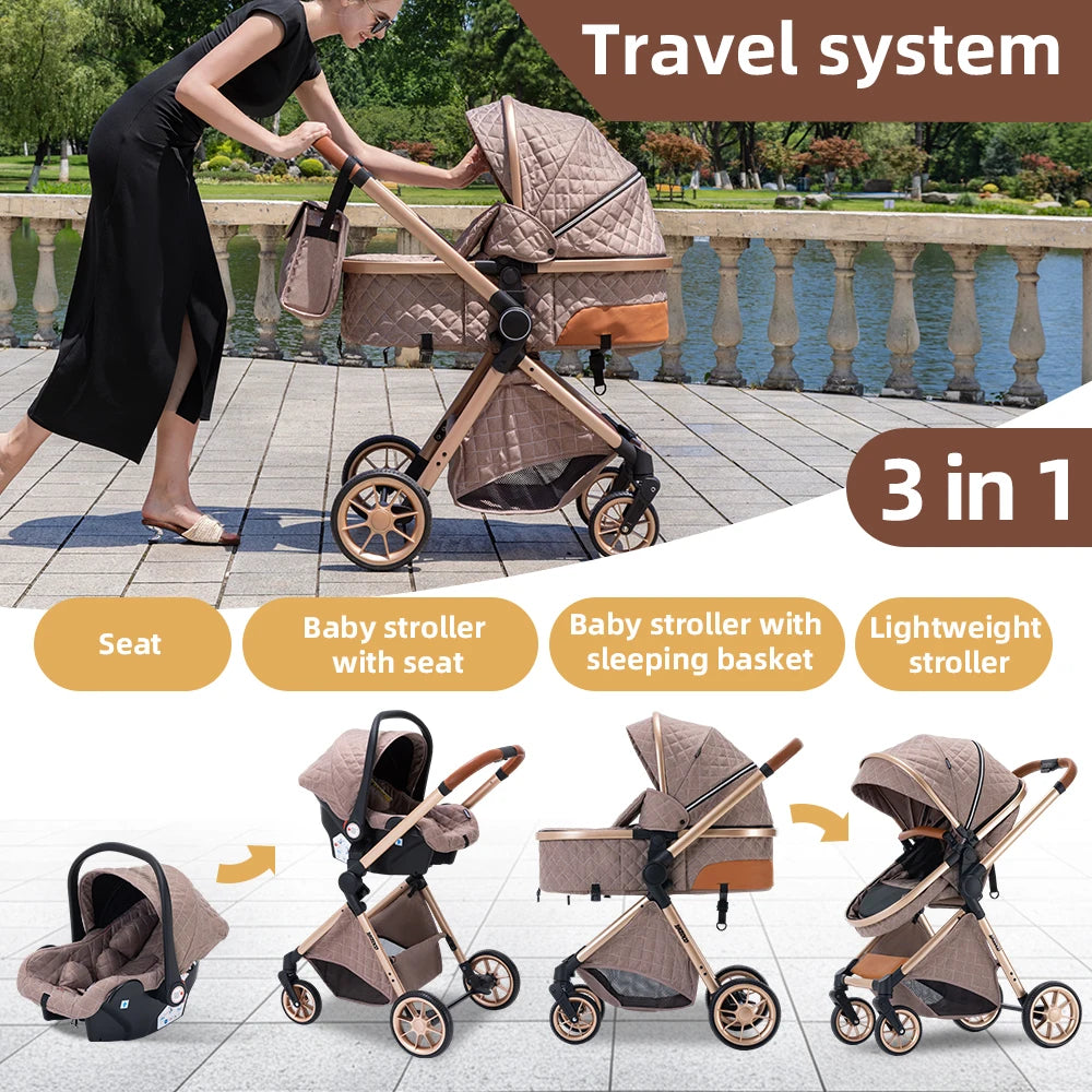 Newest 3 in 1 Baby Stroller Portable Travel Baby Carriage Folding Prams Aluminum Frame High Landscape Car for Newborn Baby