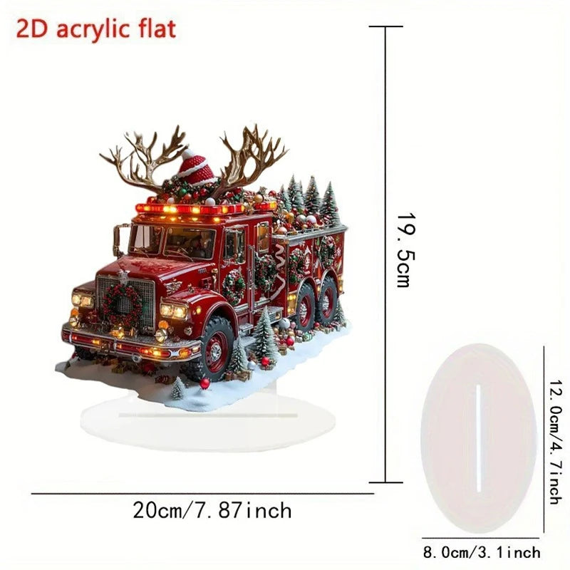 Christmas Xmas Tree Desktop Ornament Santa Claus Reindeer Sled Tabletop Decoration With Base 2D Acrylic Navidad Party Supplies