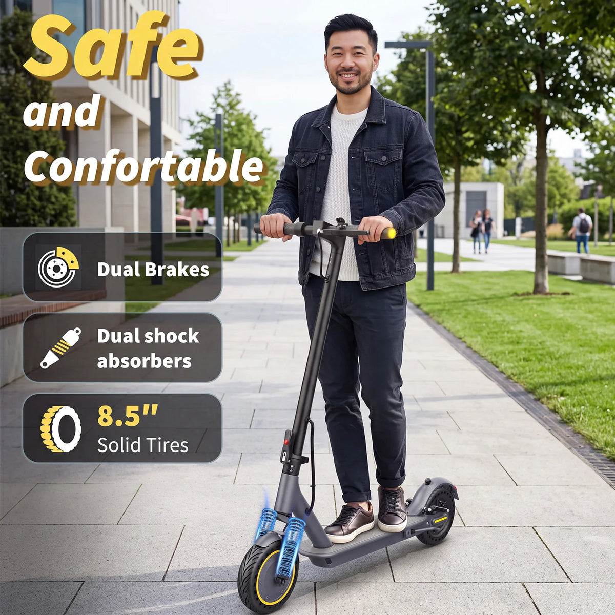 R70Plus Electric Scooter for Adults 36V10.5Ah High-Capacity Battery 35KM Long Range Powerful Motor Dual Suspension Turn Signals 8.5Inch Foldable EScooter