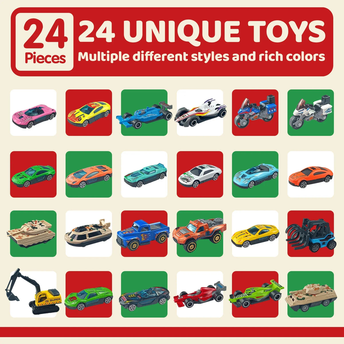 Christmas Gifts Advent Calendar 24 Days Alloy Car Inertial Vehicle Model Children's Toy Metal Cars Set Toys for Boy Kid New Year