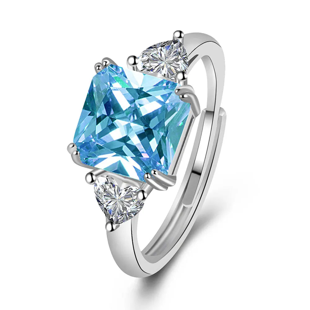 925 Sterling Silver Blue Zircon Adjustable Rings For Women  Engagement Luxury Fine Jewelry Wedding Accessories Argent 925
