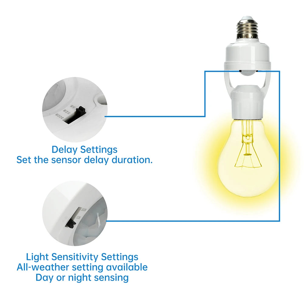 Motion Sensor Led Lamp Base E27 Socket Converter Light Bulb Holder Adapter Switch Adjustable PIR Human Induction Light Accessory