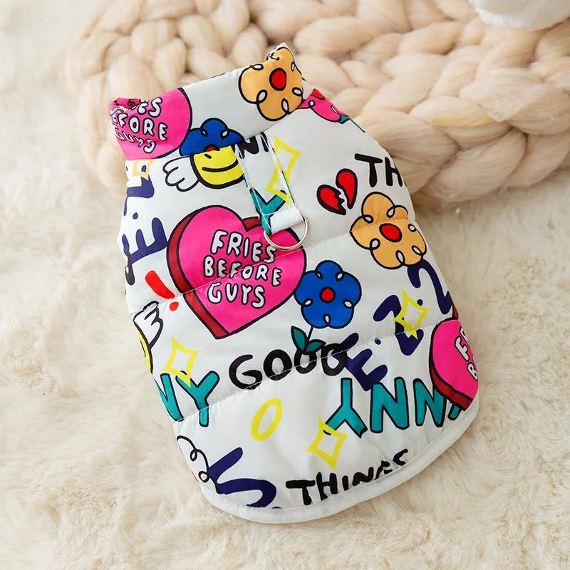 Luxury Pet Dog Vest Coat Lovely Cartoon Print Jacket French Bulldog Chihuahua Warm Vest Puppy Outfit Coat Winter Pet Costume