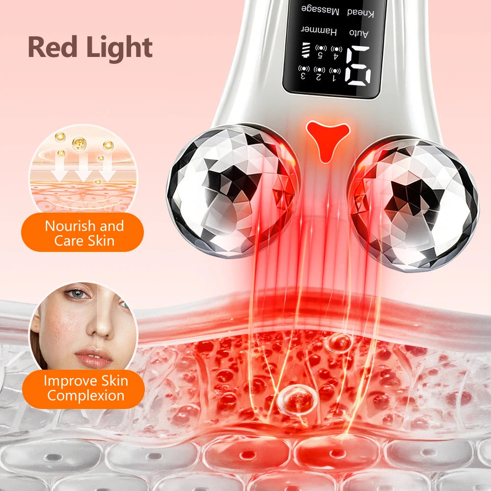 EMS Electric Face Beauty Device with Red Light Vibration 8 Modes 9 Intensities EMS Lifting Firming Tightening Facial Massager