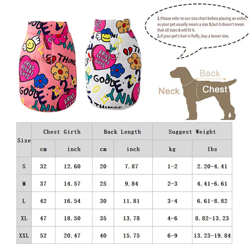 Luxury Pet Dog Vest Coat Lovely Cartoon Print Jacket French Bulldog Chihuahua Warm Vest Puppy Outfit Coat Winter Pet Costume