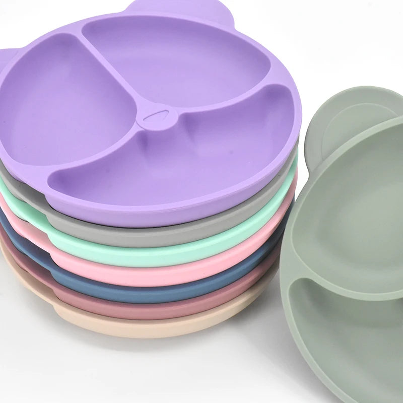 9PCS/Set BPA Free Silicone Baby Feeding Set Sucker Bowl Divided Dinning Plate Straw Cup Spoon Fork Adjustable Bib Child Dishes