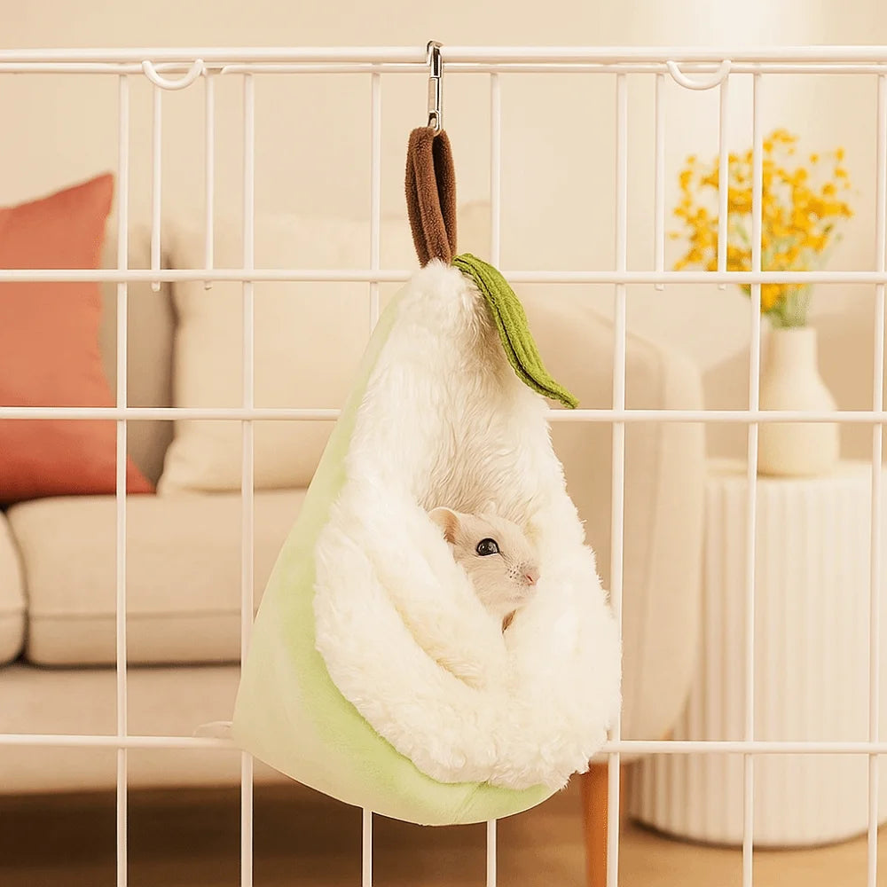 Hamster Cage Plush Hamster Hammock Warm Soft Winter Pet Nest Pear-Shaped Comfortable Sugar Glider Hideout Cage Decoration