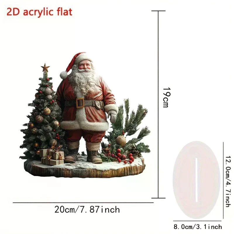 Christmas Xmas Tree Desktop Ornament Santa Claus Reindeer Sled Tabletop Decoration With Base 2D Acrylic Navidad Party Supplies