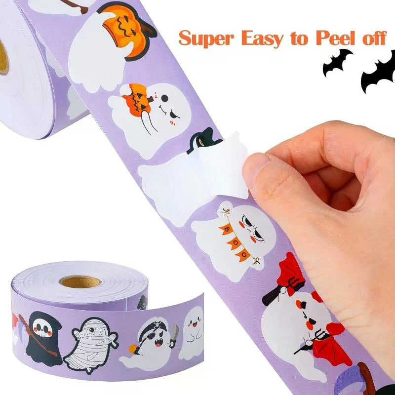 Halloween Decor - 500Pcs/Roll Funny Stickers with Pumpkin, Ghost, Skull, Spider, Bat Design for Phone Graffiti