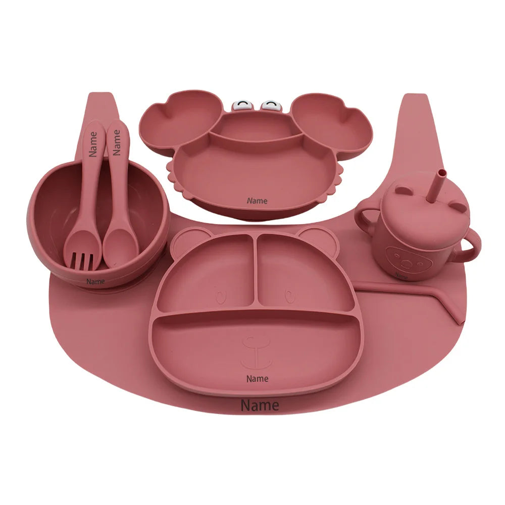 Free Name Printing Children's Tableware Set: Plate, Fork, Spoon, Placemat, Cup for Mealtime Practice Personalized Custom Childre