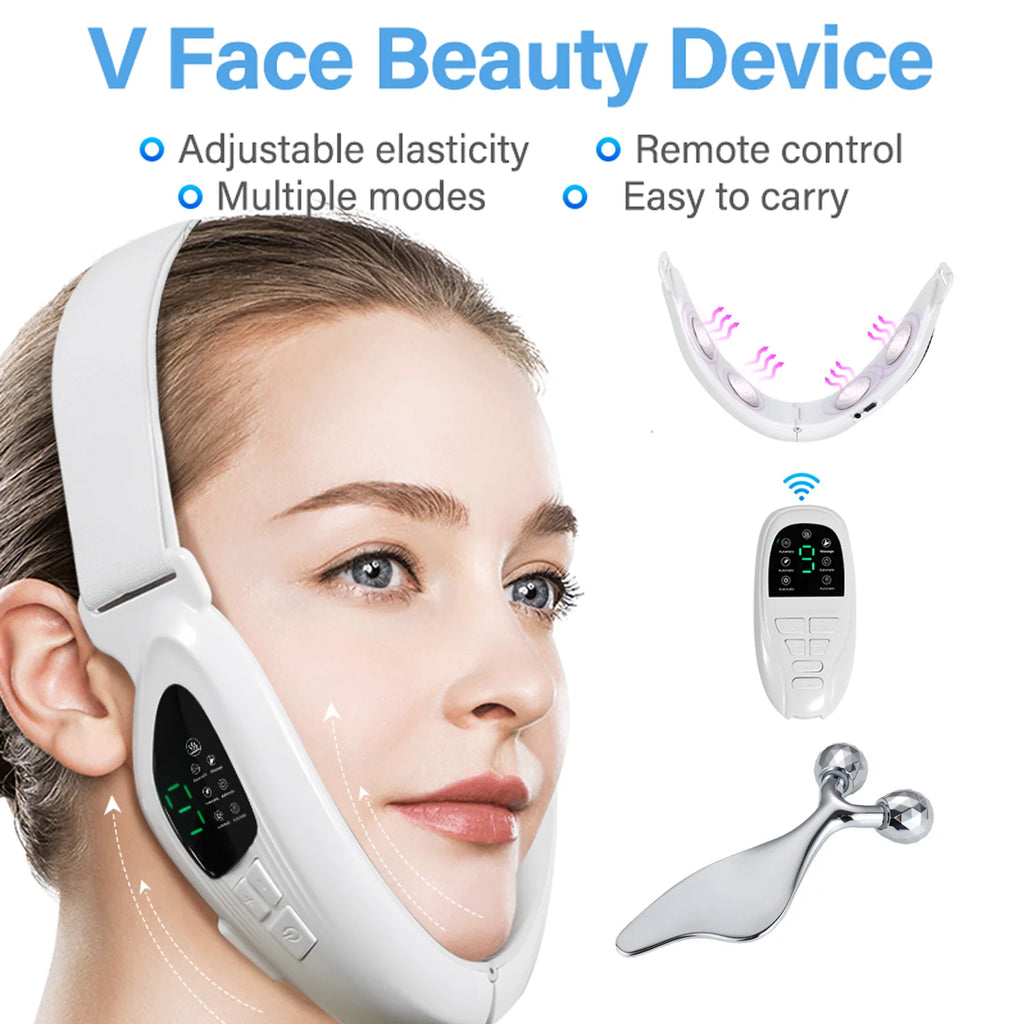 V Face Double Chin Remover & Gua Sha Massage Tool Electric Face Skin Lifting Firming Beauty Device Double Chin Reducer