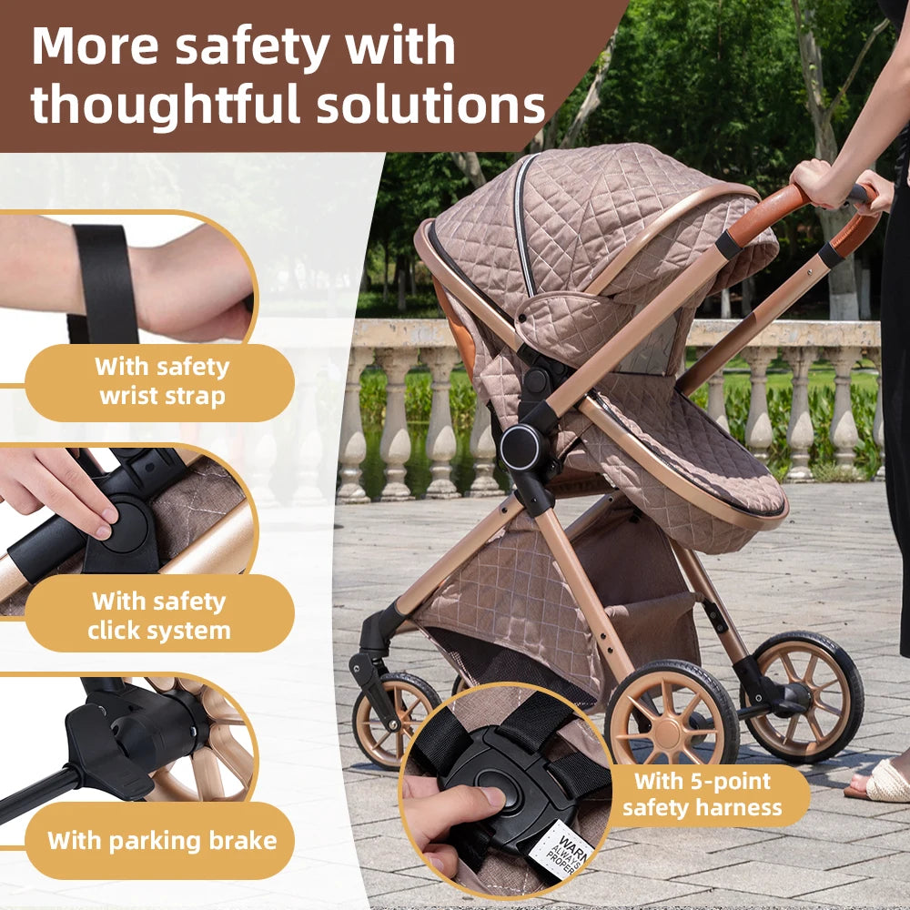 Newest 3 in 1 Baby Stroller Portable Travel Baby Carriage Folding Prams Aluminum Frame High Landscape Car for Newborn Baby