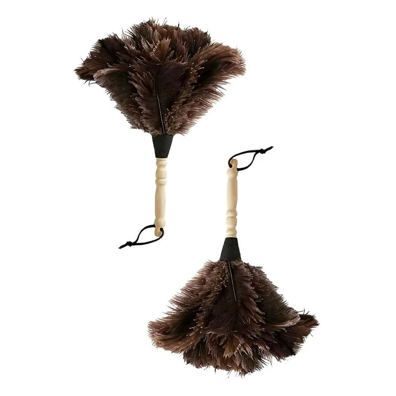 Ostrich Feather Duster with Wooden Handle Anti-static Dust Removal Brush for Home Office Furniture Daily Cleaning Tools