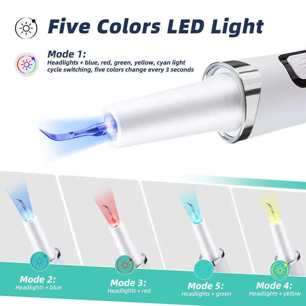 5 LED Light Ultrasonic Tooth Cleaner 9 Levels Dental Scaler Calculus Remover Plaque Stain Tartar Removal Teeth Cleaning Tools