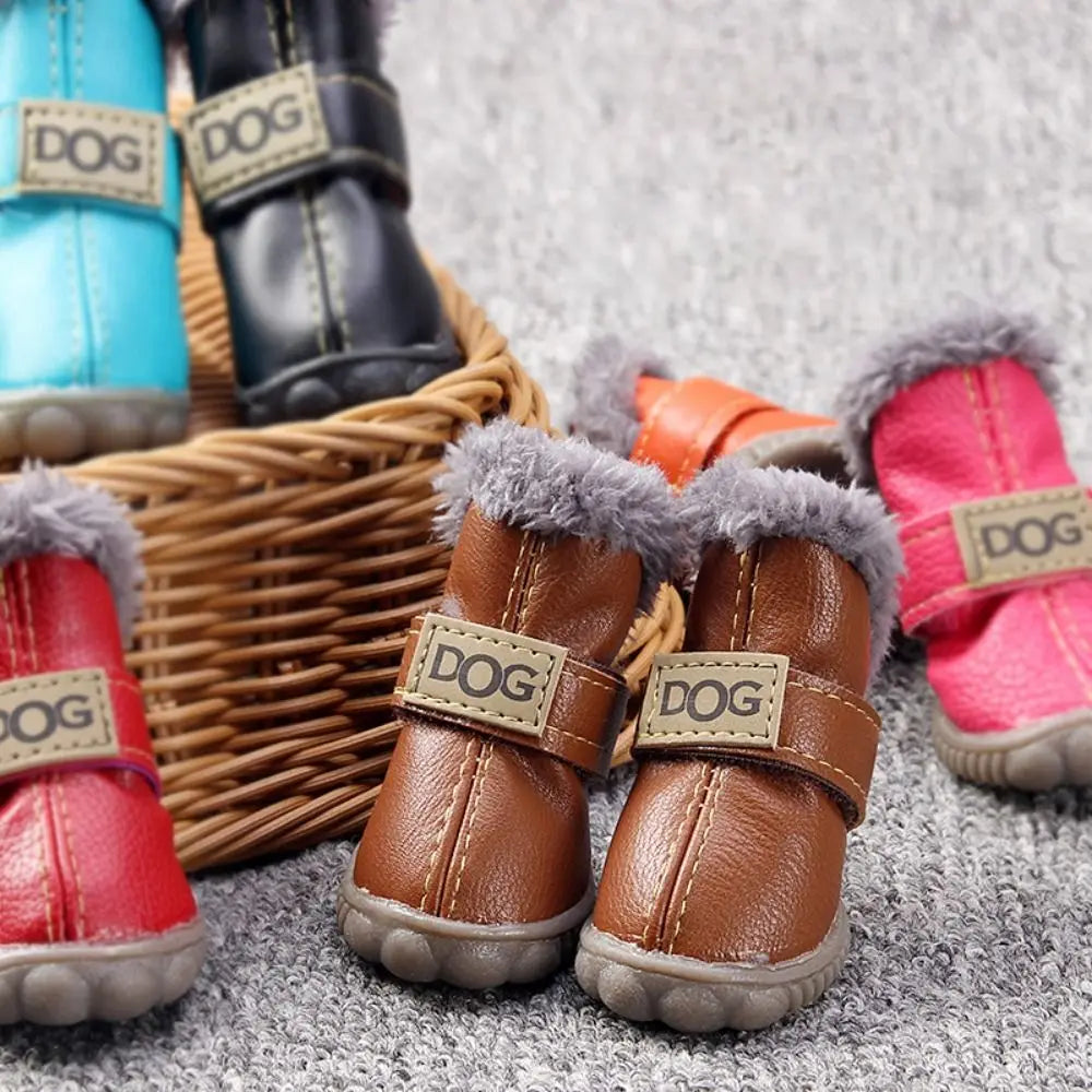 Dog Boots Warm Pet Snow Boots Waterproof Non-Slip Winter Pet Dog Shoes / PU Soft Dog Rainshoes for 4 Pcs/Set Cats