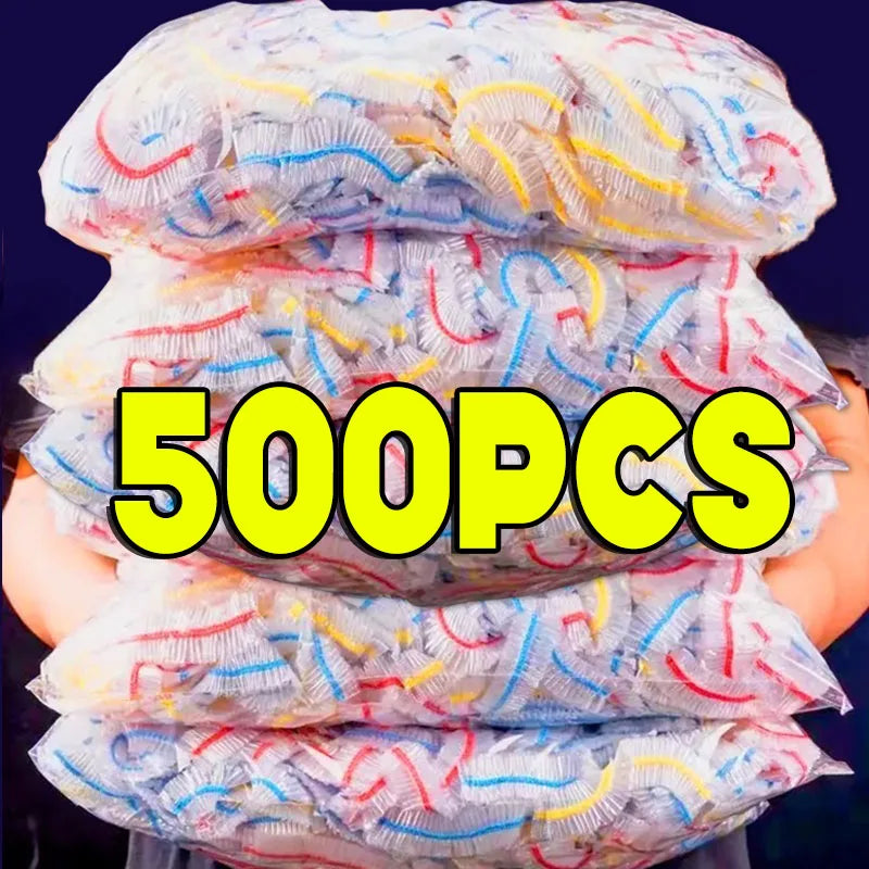 500/50Pcs Disposable Food Cover Fruit Food Cover Elastic Plastic Shower Cap Food Grade Storage Bag Kitchen Organizer Cling Film