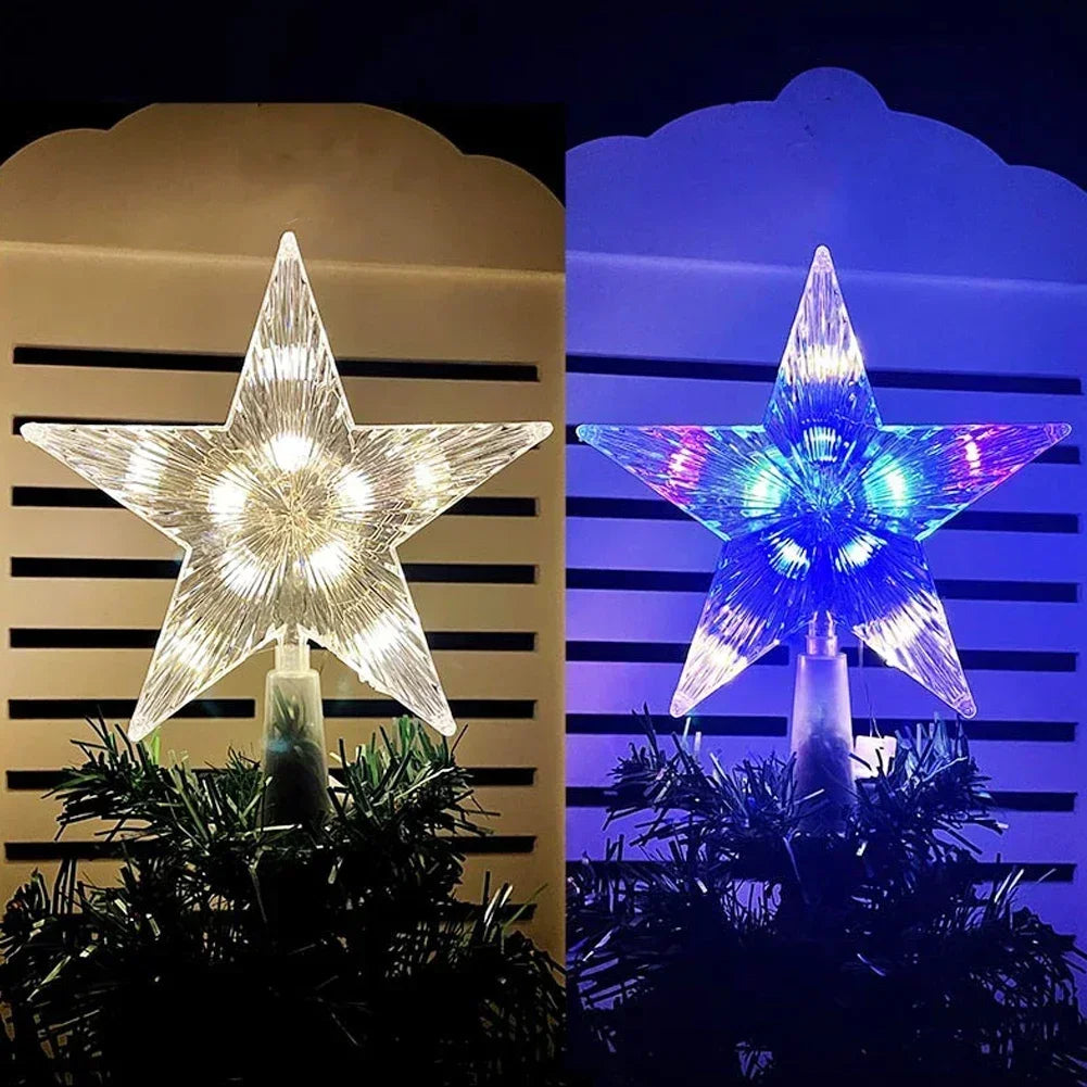 15CM LED Transparent Five-pointed Star Merry Christmas Tree Toppers Cristmas Decorations for Home Xmas Ornaments Navidad