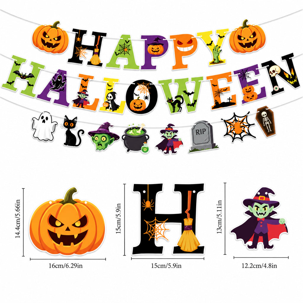 Halloween Party Decor Set Happy Pumpkin Banner Hanging Swirls Cake Topper Witch Ghost Castle Home Halloween Ornaments Supplies