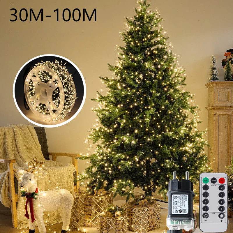 30M-100M Firecracker String Lights Christmas Garland LED Cluster Fairy Light For New Year Christmas Tree Wedding Garden Party Decoration