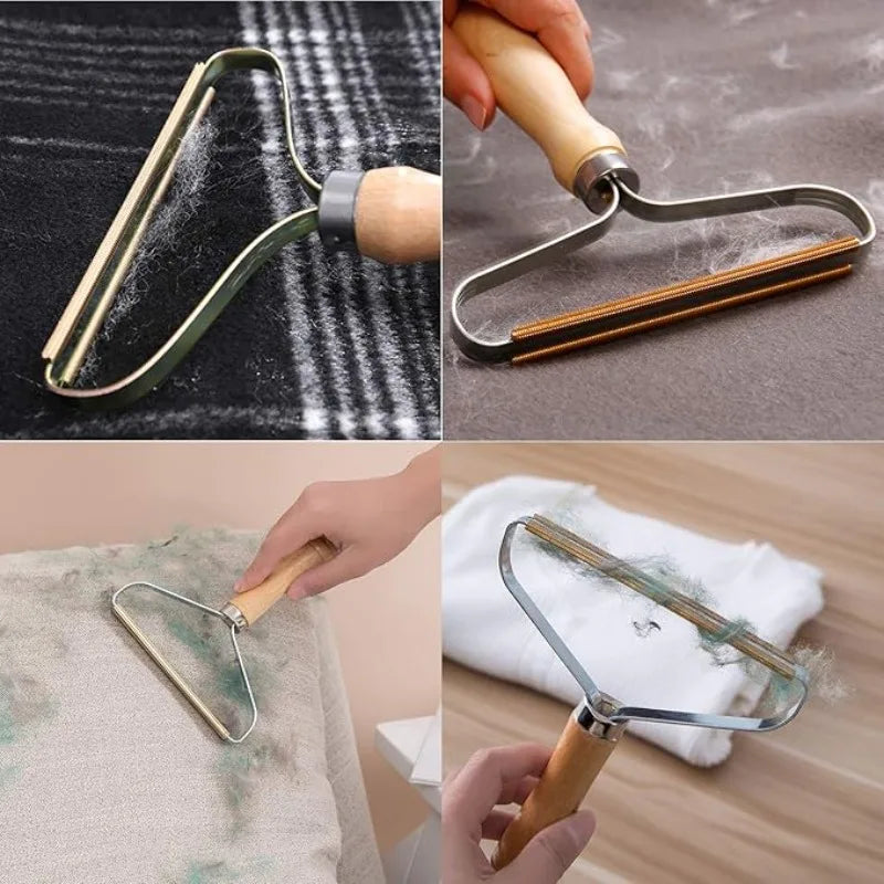 Reusable Metal Lint Remover Tool Durable Pet Hair Remover Tool with Wooden Handle Portable Fabric Shaver Fuzz Cleaner for Clothes