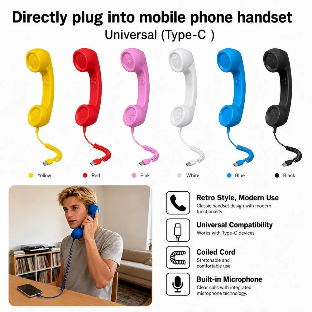 Retro Telephone Handset Receiver Type C 3.5mm Direct Plug Handheld For Mobile Phones PC Computer