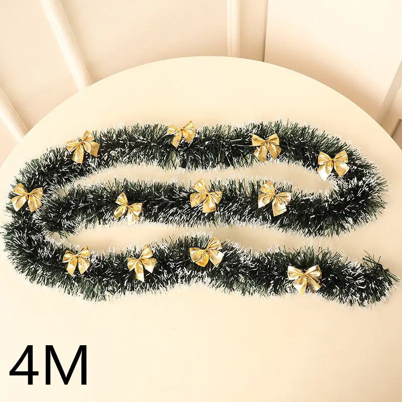 4 M Green Christmas Tree Decoration Ribbon Garland Christmas Tree Bar Tops Ornaments Xmas Party Tinsel Grass Bow Wreath Supplies