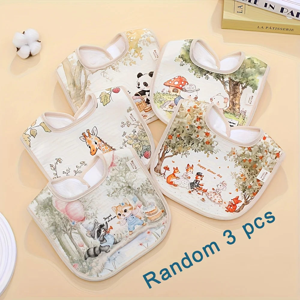 Baby gauze bib, waterproof cartoon saliva towel, children's and baby products, baby meal bag bib