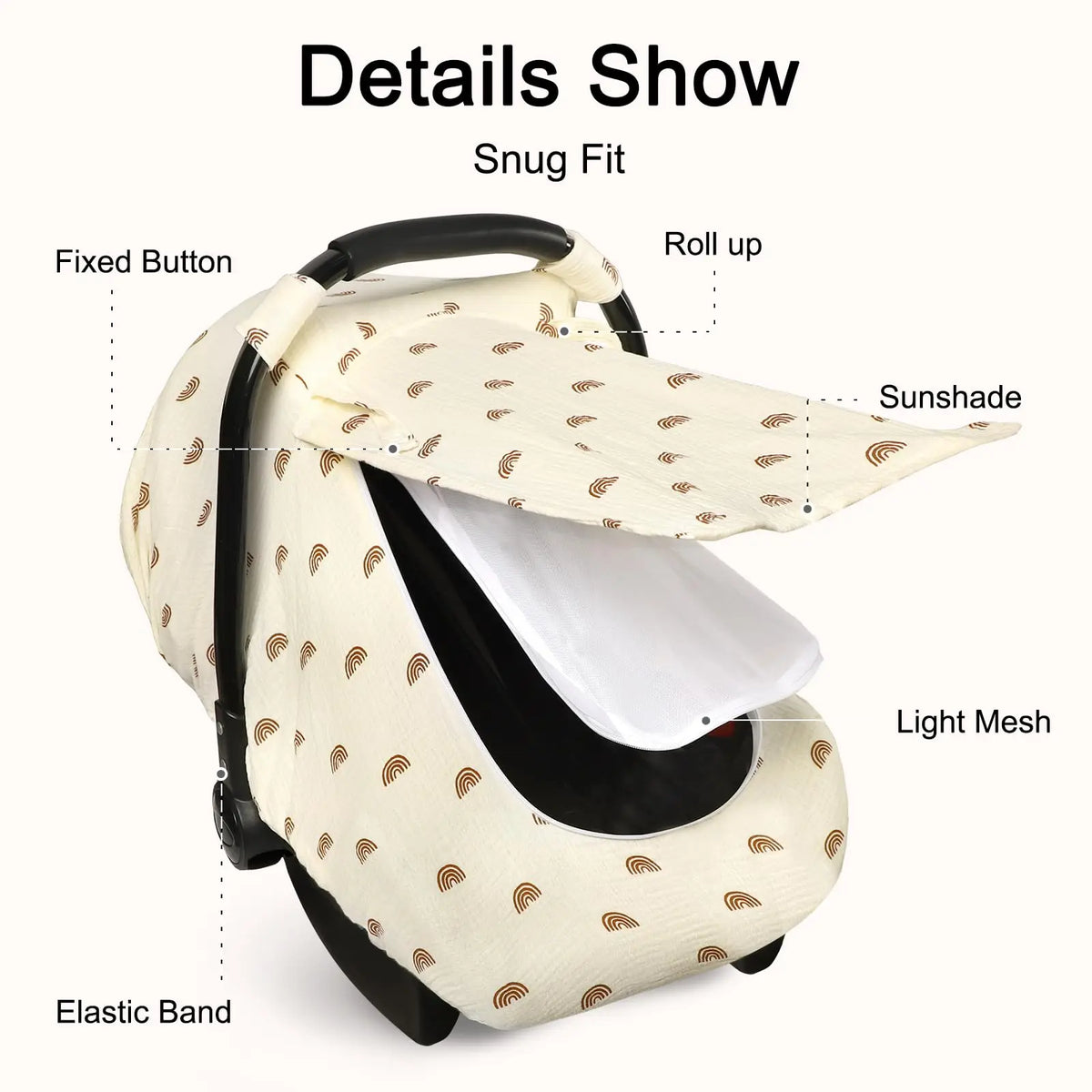 Muslin Car Seat Cover Baby - Breathable and Privacy Car Seat Canopy with 3 Modes - Easy Install & Gift Box Packaging