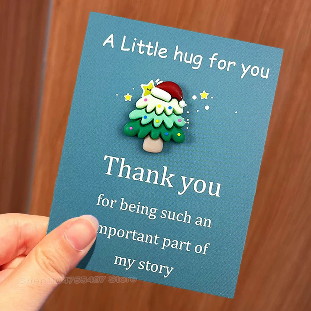 Marry Christmas Cards with Cute Resin Ornament Santa Claus Snowman Tree Ginger Man Christmas Greeting Cards Gift Thank You Card