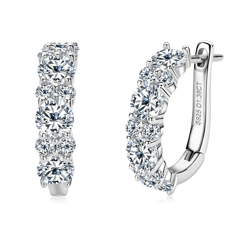 Real 925 Sterling Silver Moisanite Earrings D Color 2.76CTTW. Moisanite Lab Diamond Hoops Earrings Sparking Wedding Fine Jewelry