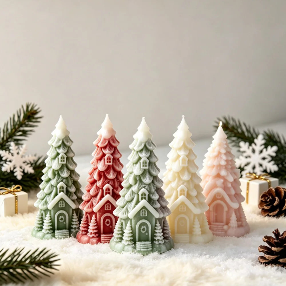 Christmas Tree House Epoxy Resin Casting Silicone Mould Aromatherapy Gypsum Candle DIY Home Decoration Mold