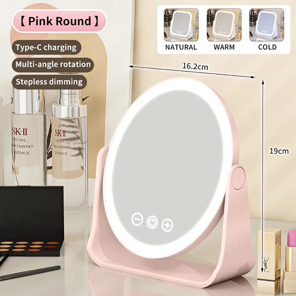 3 Colors LED Makeup Mirror Wireless Eversible Dimmable Touch Screen Cosmetic Mirrors Smart Rotatable Makeup Beauty Tabletop Tool