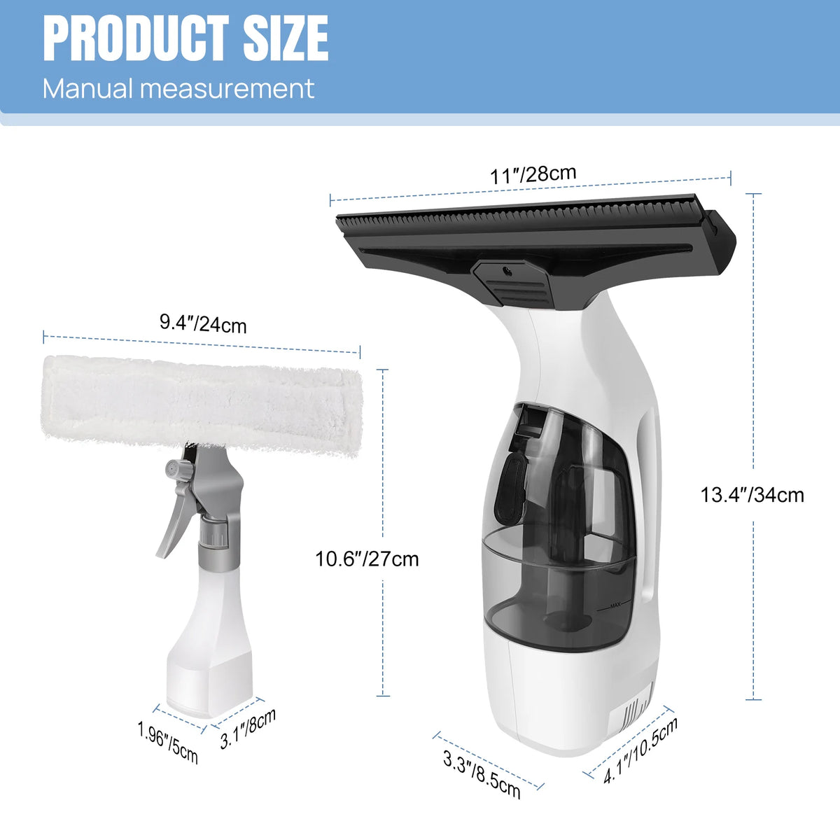 Cordless Window Vac Rechargeable Vacuum Cleaner Compact Electric Glass Window Cleaner 2IN1, with 300ml Spray Bottle