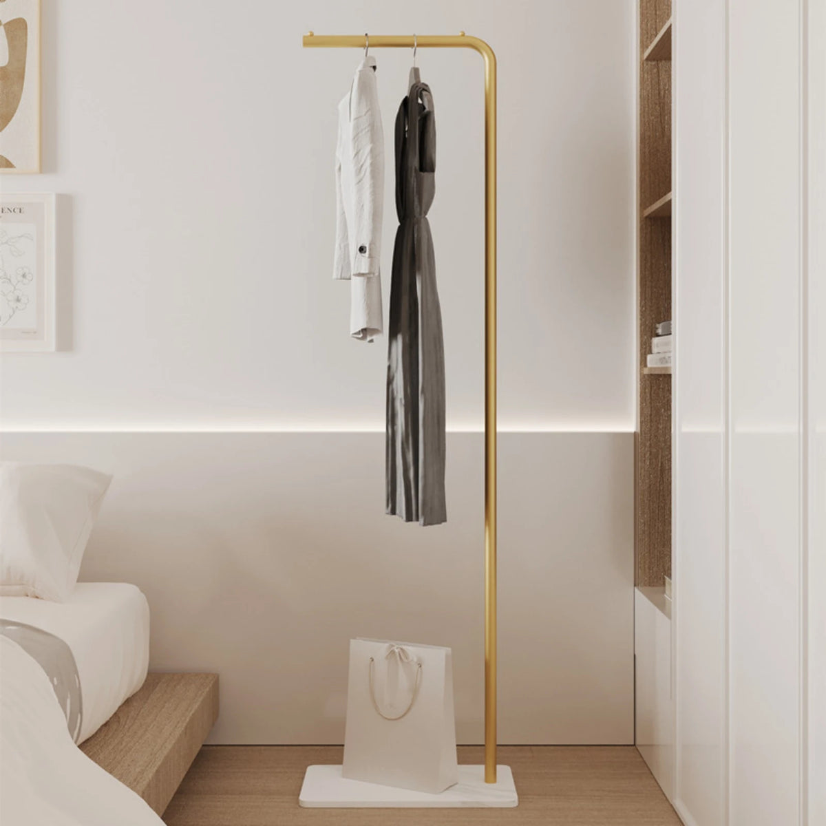 Nordic Modern Metal Valet Stand - Freestanding Multipurpose Suit Rack with Special Functions - Bedroom Clothing and Accessories