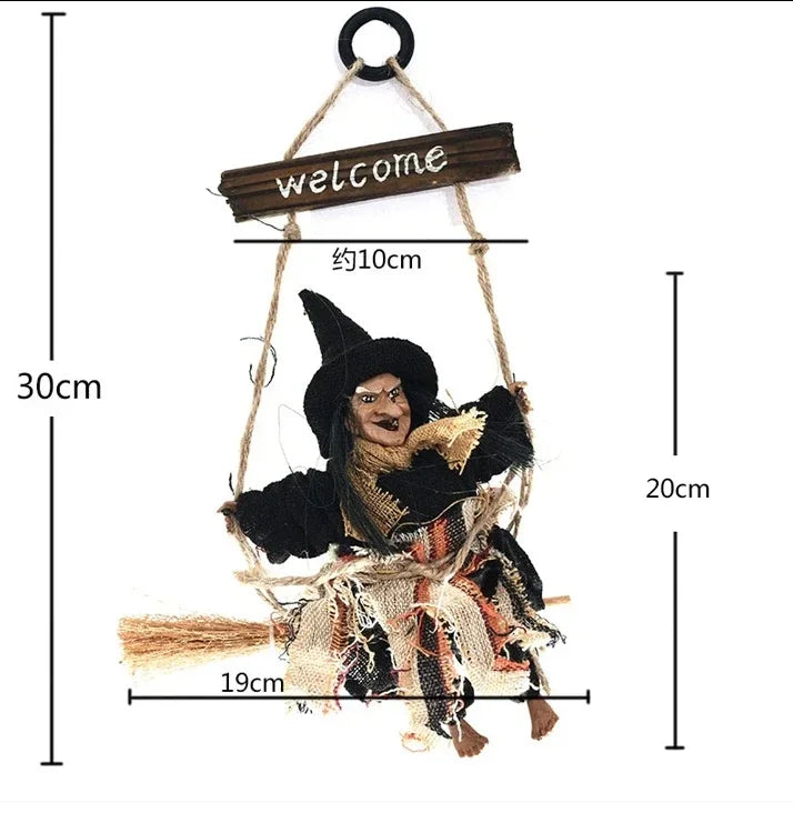 Halloween Witch Dolls Hanging Decor Ghost Witch Horror Scary Hanging Ghost Flying Witch Pendant Halloween DIY Party Ornaments