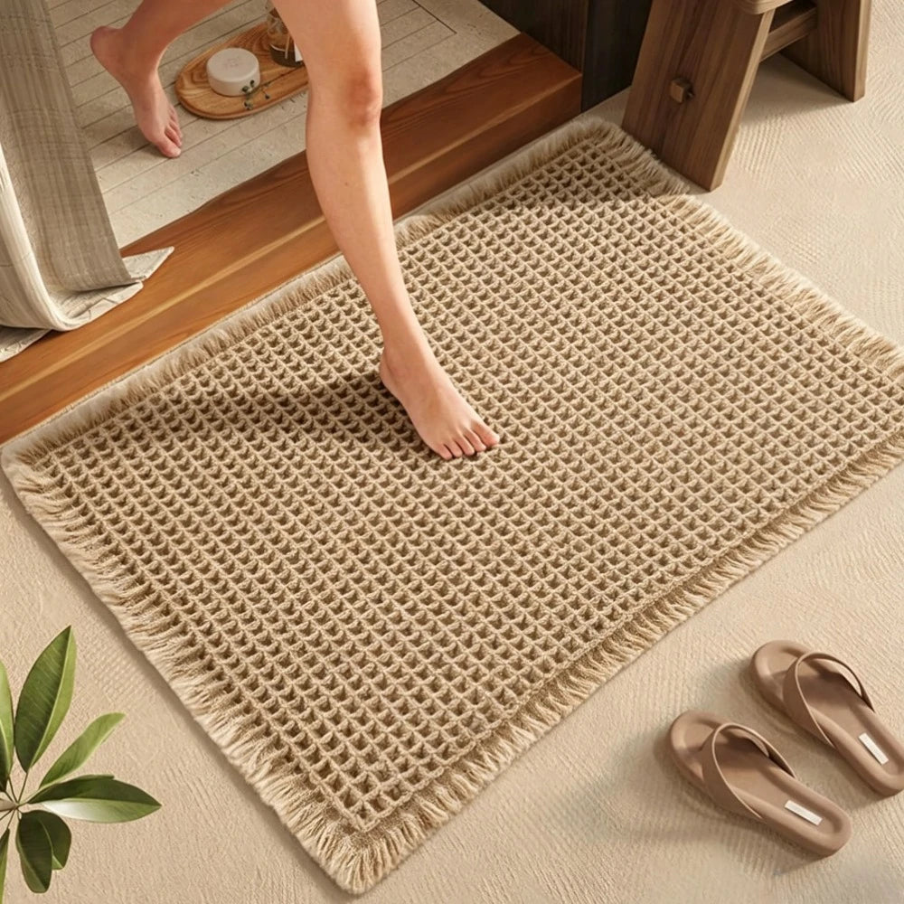Super Absorbent Bath Mat with Non Slip Backing Waffle Textured Bathroom Rug for Shower Tub Quick-Dry Bath Mat Floor Protection