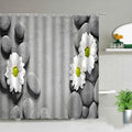 Rose Butterfly White Flower Shower Curtain Floral Print Waterproof Polyester Bathroom Curtain Fabric For Bathtub Decoration