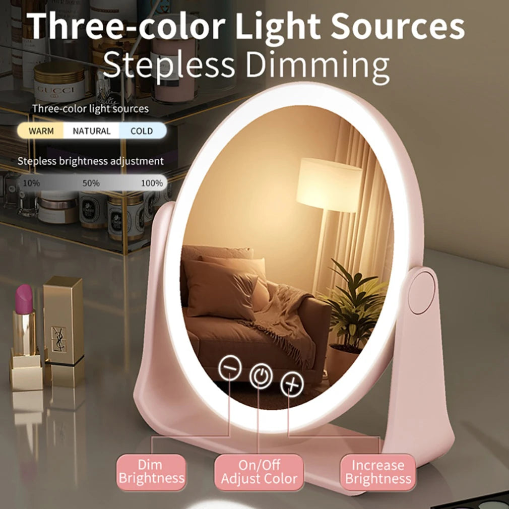 3 Colors LED Makeup Mirror Wireless Eversible Dimmable Touch Screen Cosmetic Mirrors Smart Rotatable Makeup Beauty Tabletop Tool