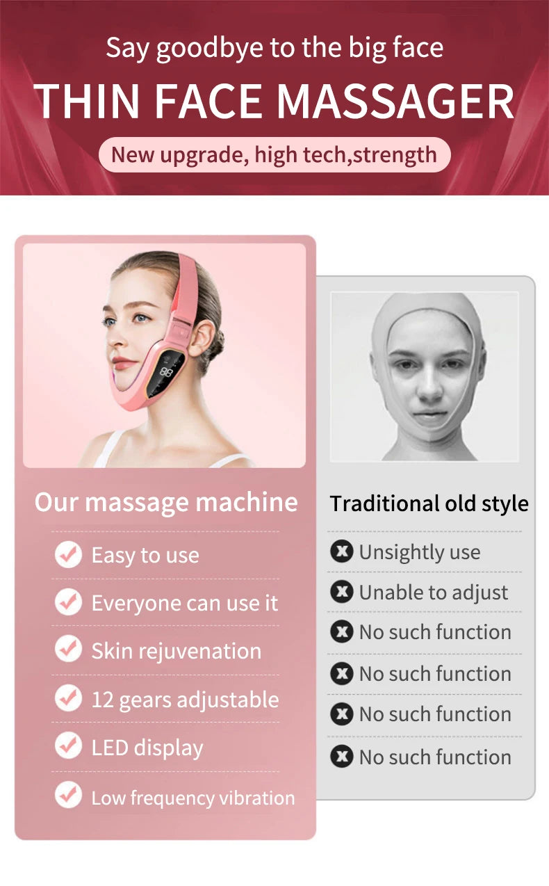 V-Face Massager for Facial Lifting, Tightening, and Sagging Prevention with 12 Adjustable Modes for Home Use