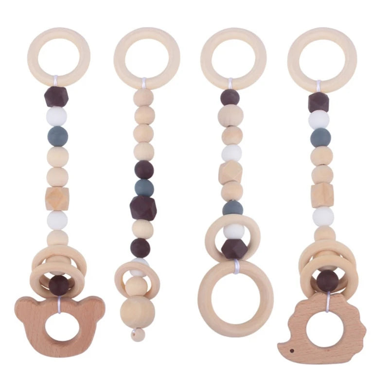 4 Pcs Beech Wood Baby Play Gym Frame Newborn Activity Fitness Rack Hanging Pendants Toys Crochet Rattle Teether Kids Room Decor