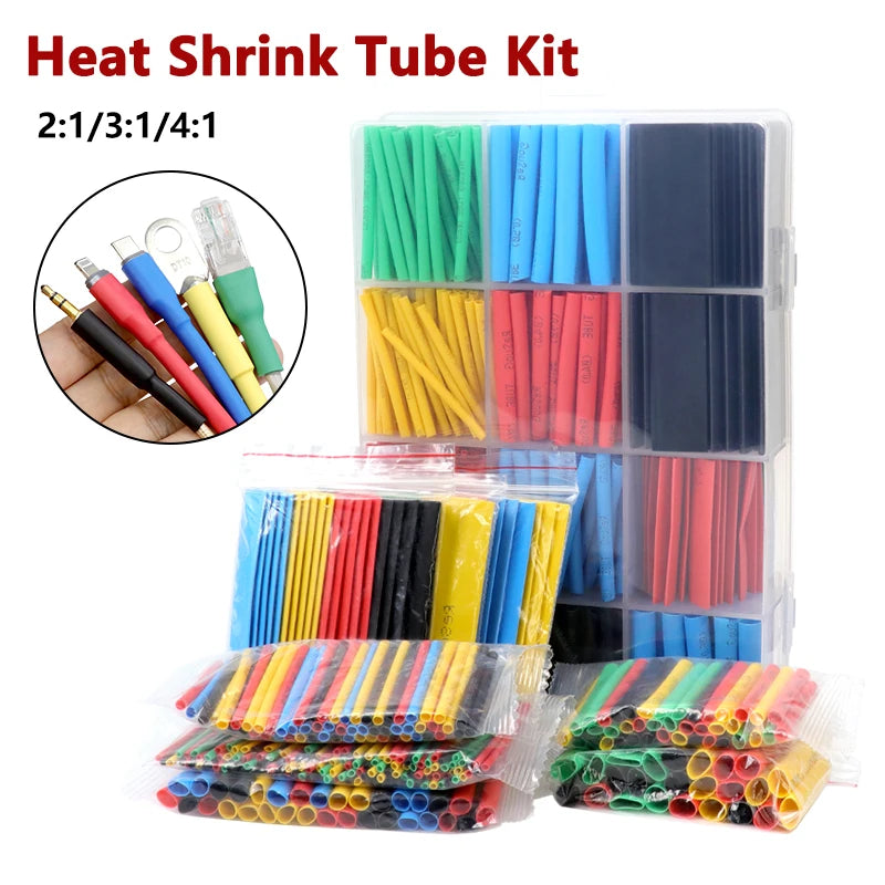 2:1/ 3:1/4:1 Heat Shrink Tube Set 73~900pcs Shrinkage Tubing Kit Cable Repair Protecter Wire Insulation Thermoresistant Sleeving