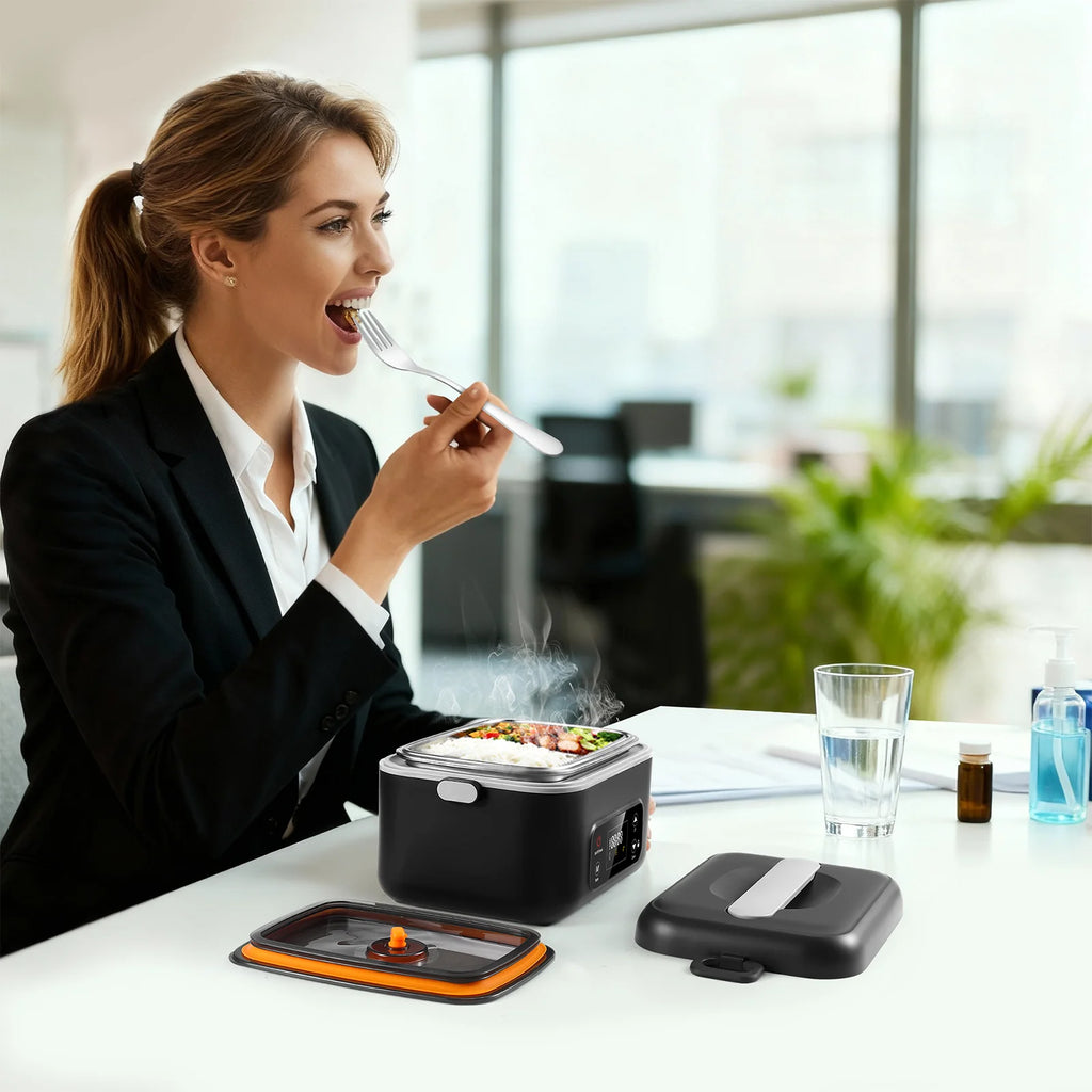 Rechargeable Electric Lunch Box Cordless Heated Lunch Box Battery Powered Self Heating Food Container Portable Bento Box No Water Required Food Warmer Stainless Steel Liner For Office Work School Travel Car Camping Home Kitch