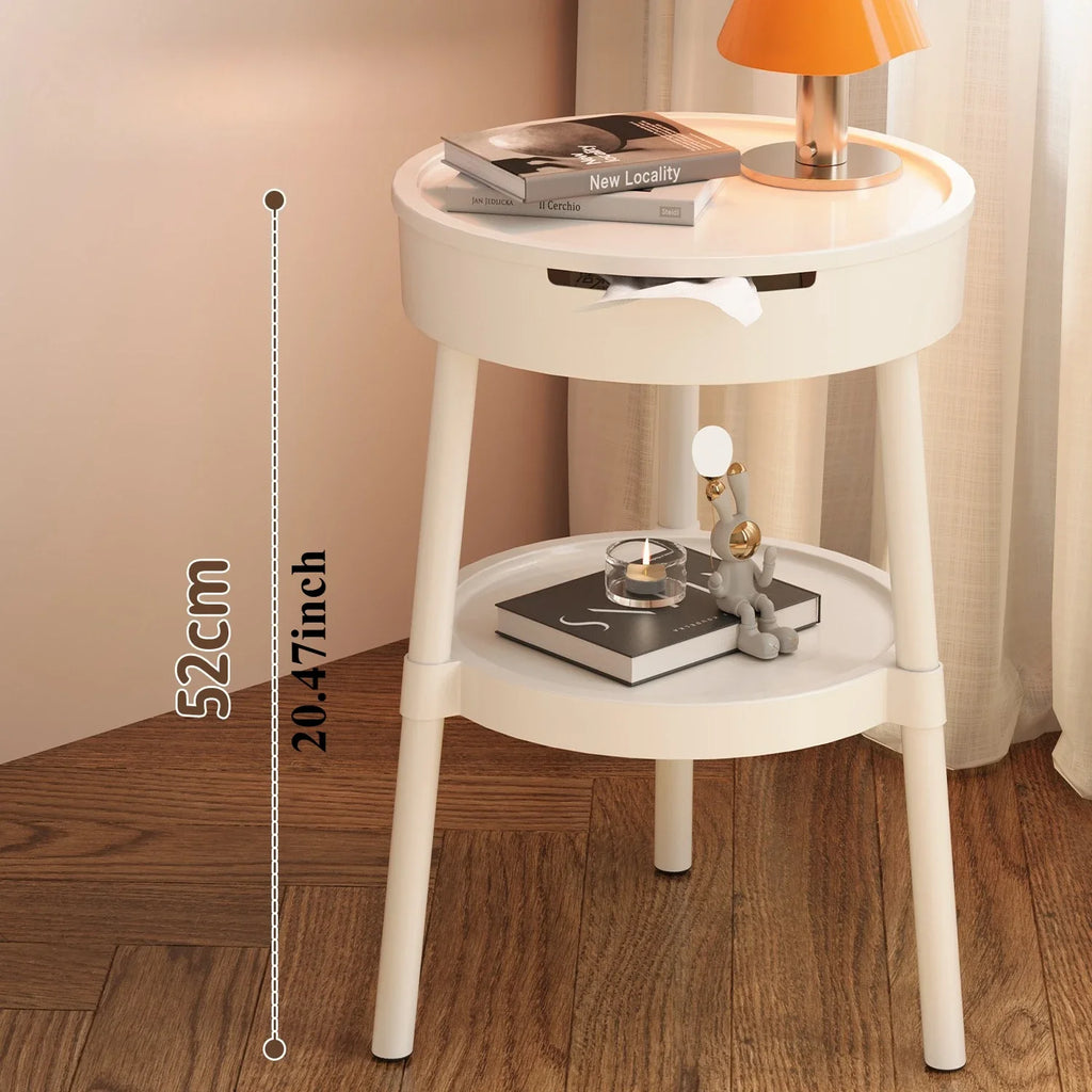 White Round Coffee Tables Creative Fashion Furniture Minimalist Nightstand Modern Bedroom Mobile Side Table Personality Design