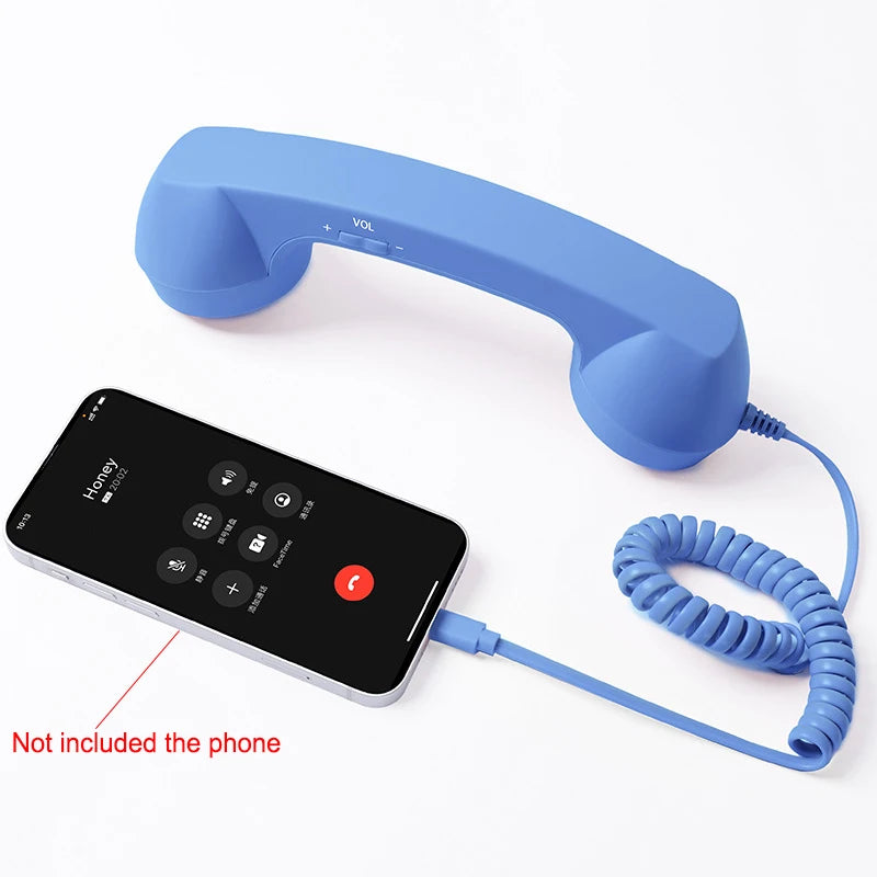Retro Mobile Phone Handset Headphone Type-C Tangle Free Wire Landline Handle Receiver Telephone Style Handheld Phone Receiver