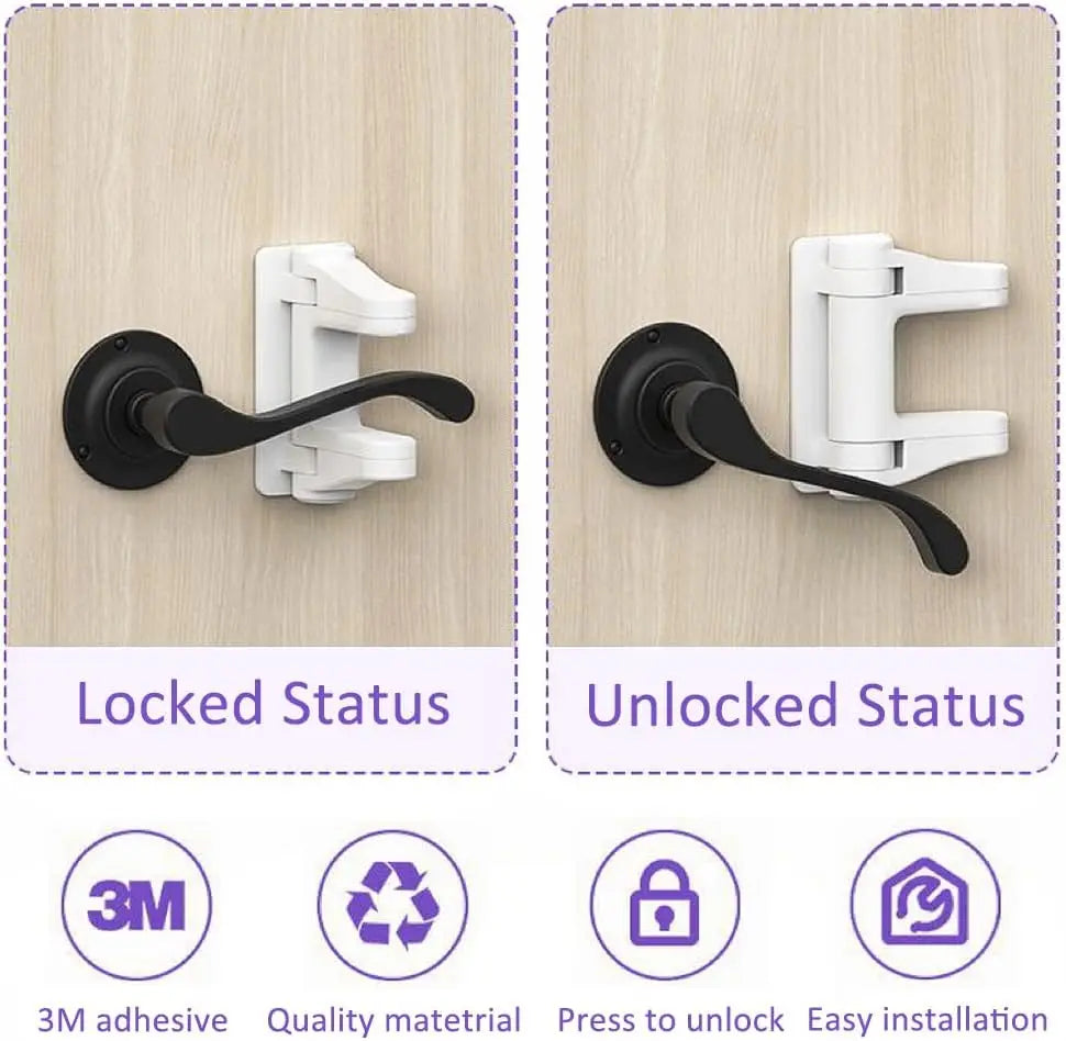 Door Lever Lock Child Proof, Door Handle Baby Proof No Drilling, 3M Adhesive Child Safety Cabinet Locks for Doors Simple Install