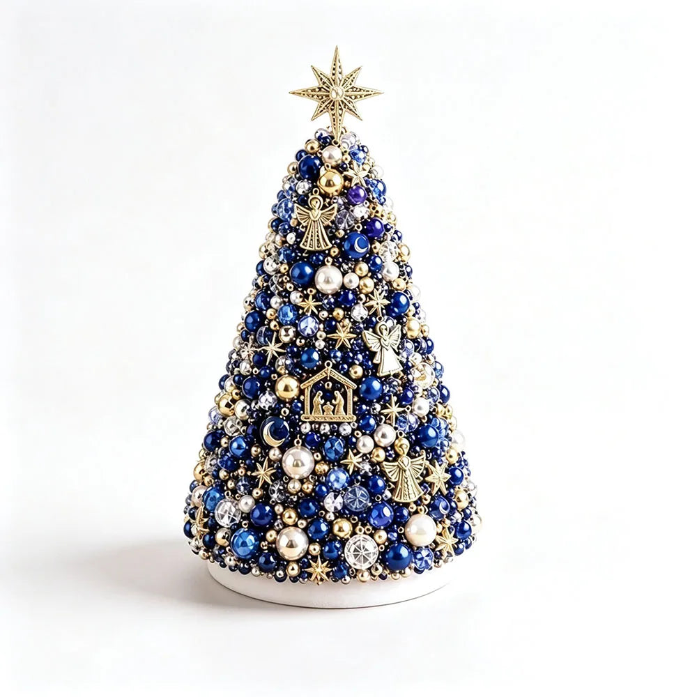 DIY Beaded Christmas Tree Craft Kit Crystal Bead Mini Tree with Angel Topper, Handmade Holiday Tabletop Decor for Home Christma