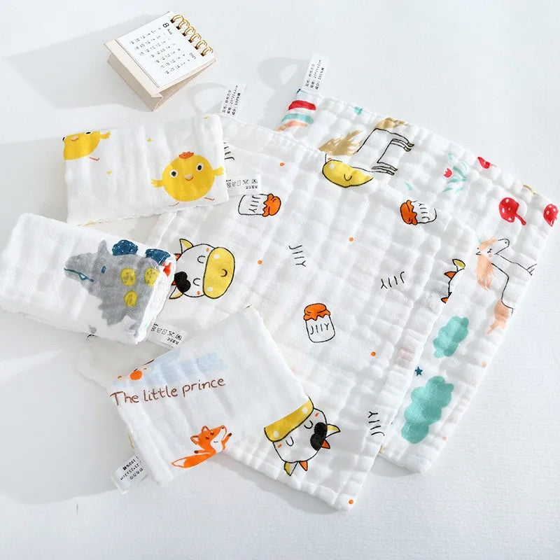 5PC Towel 25 * 25cm Six Layer Gauze Cotton Face Wash Waby Towel Kids Baby Newborn High-Density Fashion Cartoon Handkerchief New
