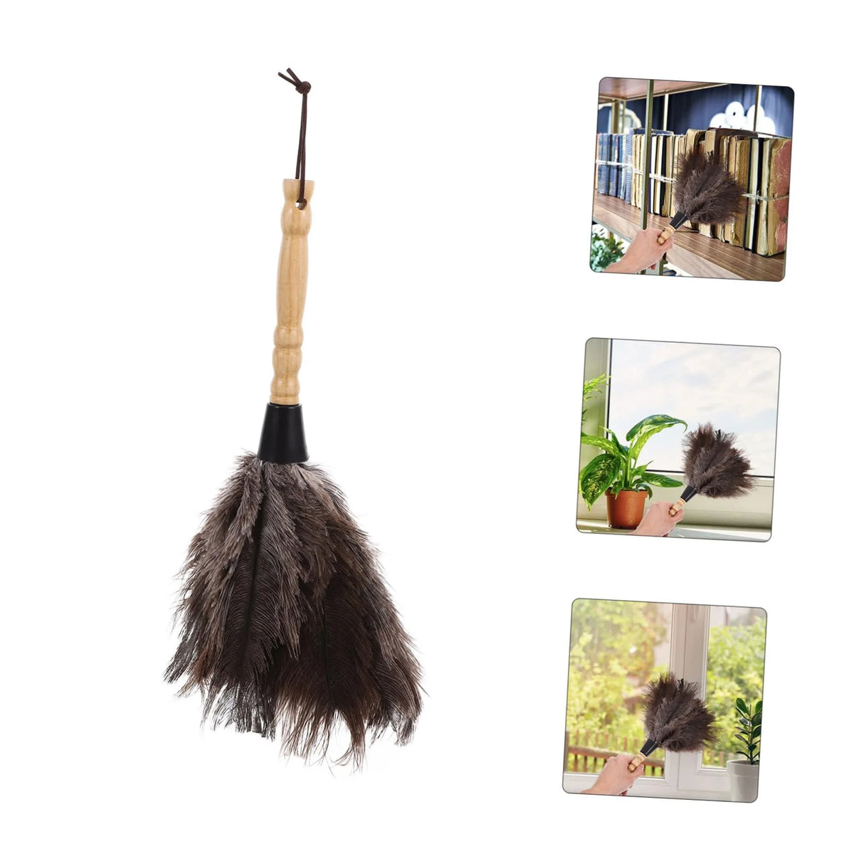 Ostrich Feather Duster with Wooden Handle Anti-static Dust Removal Brush for Home Office Furniture Daily Cleaning Tools