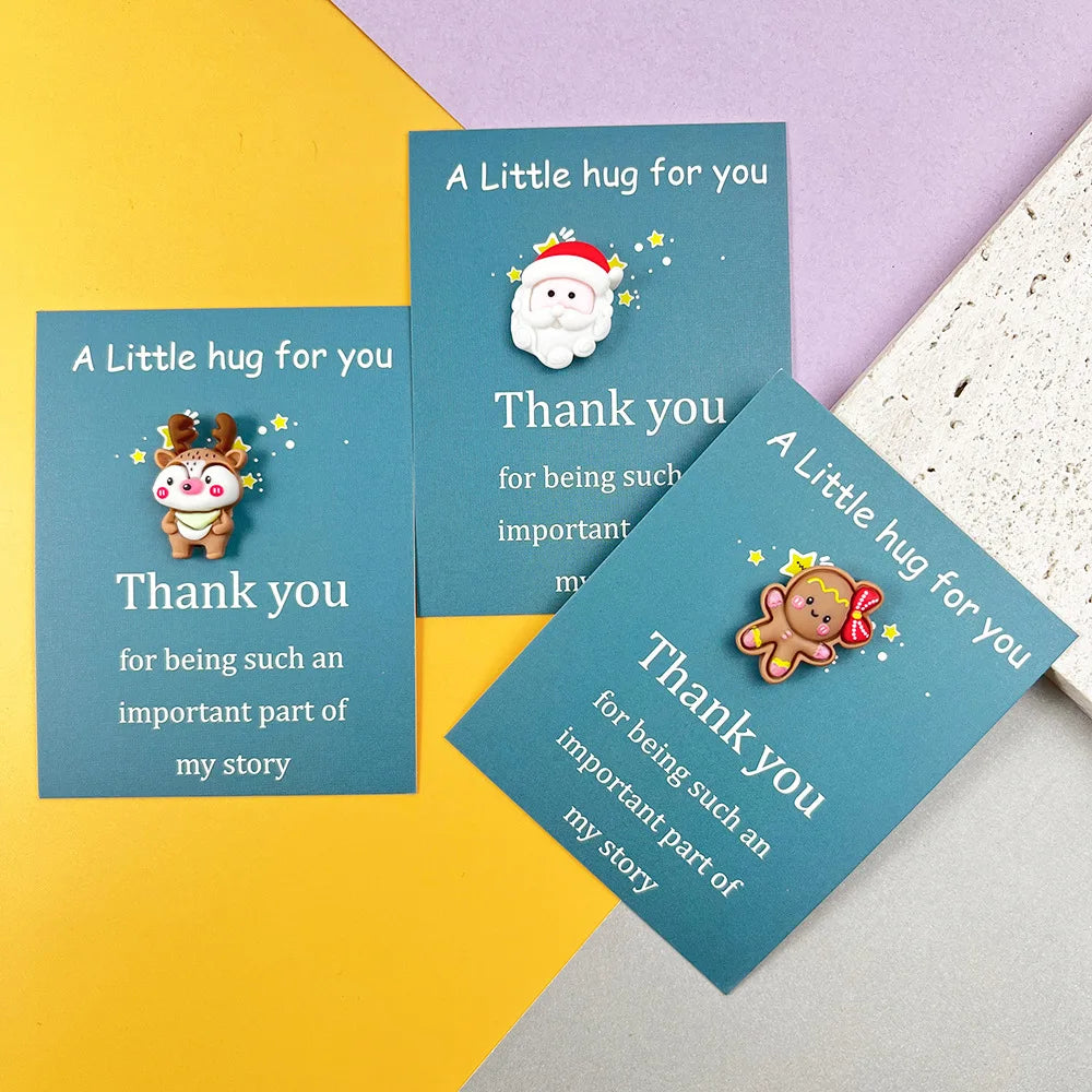 Marry Christmas Cards with Cute Resin Ornament Santa Claus Snowman Tree Ginger Man Christmas Greeting Cards Gift Thank You Card