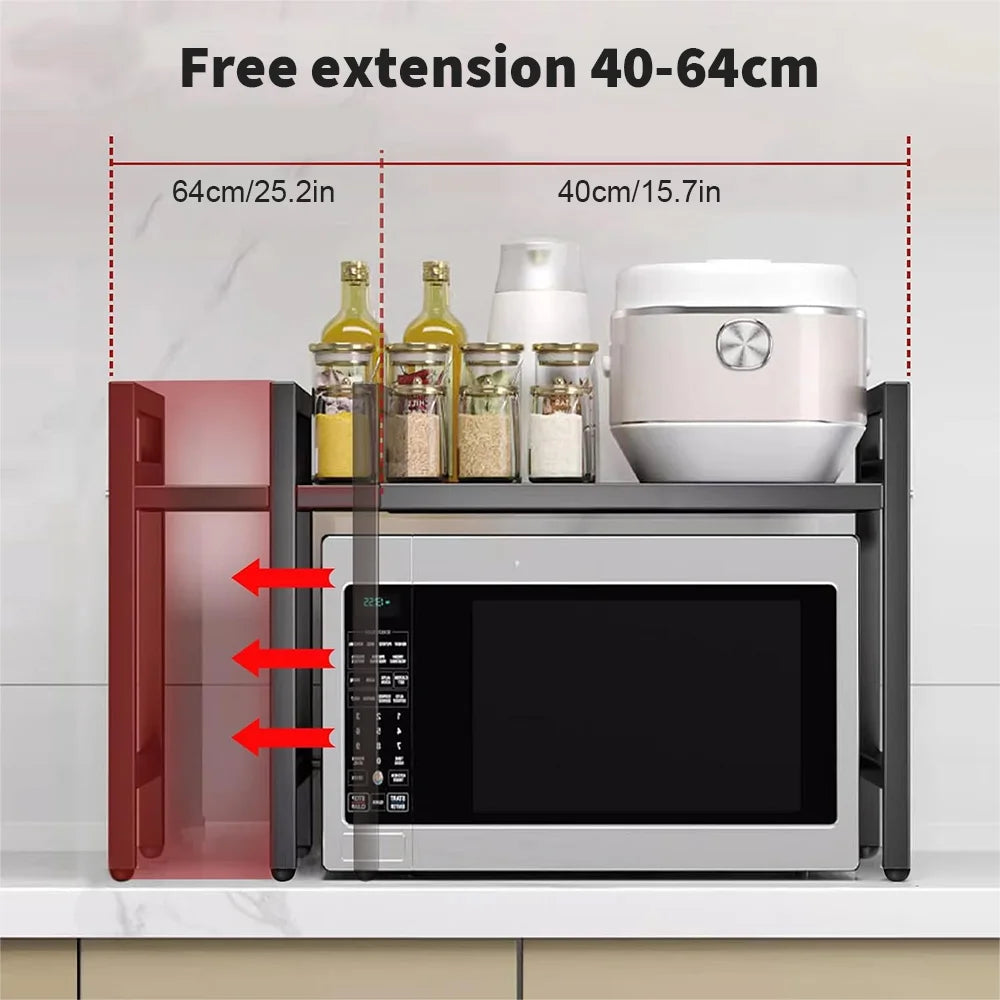 Microwave Oven Rack Seasoning Shelf Bilayer Oven Storage Rack Retractable Countertop Organizer Kitchen Accessories